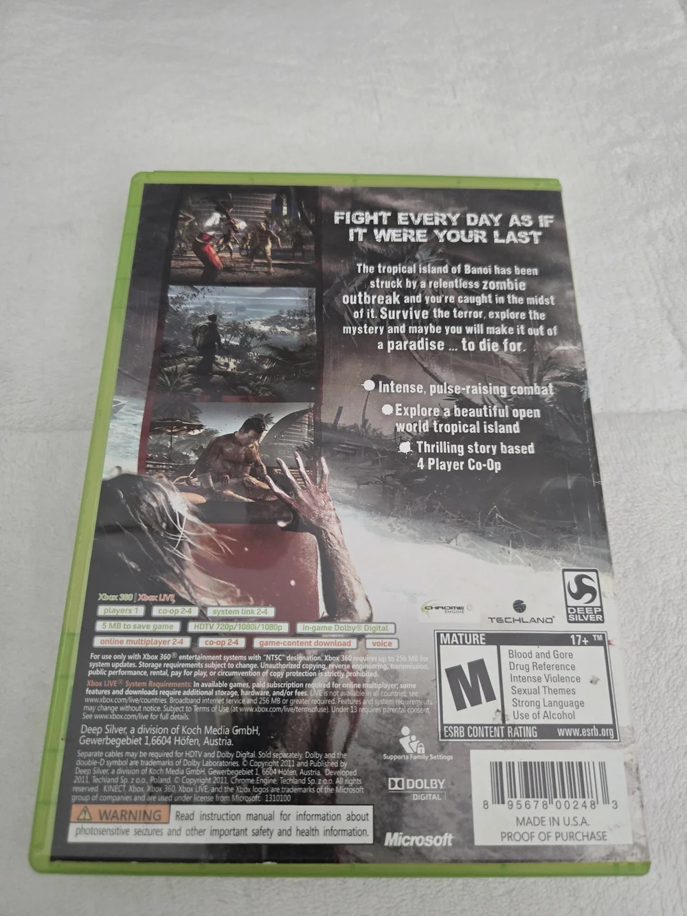 Microsoft Xbox 360 Dead Island in Bright Green Case Game Of The Year Edition